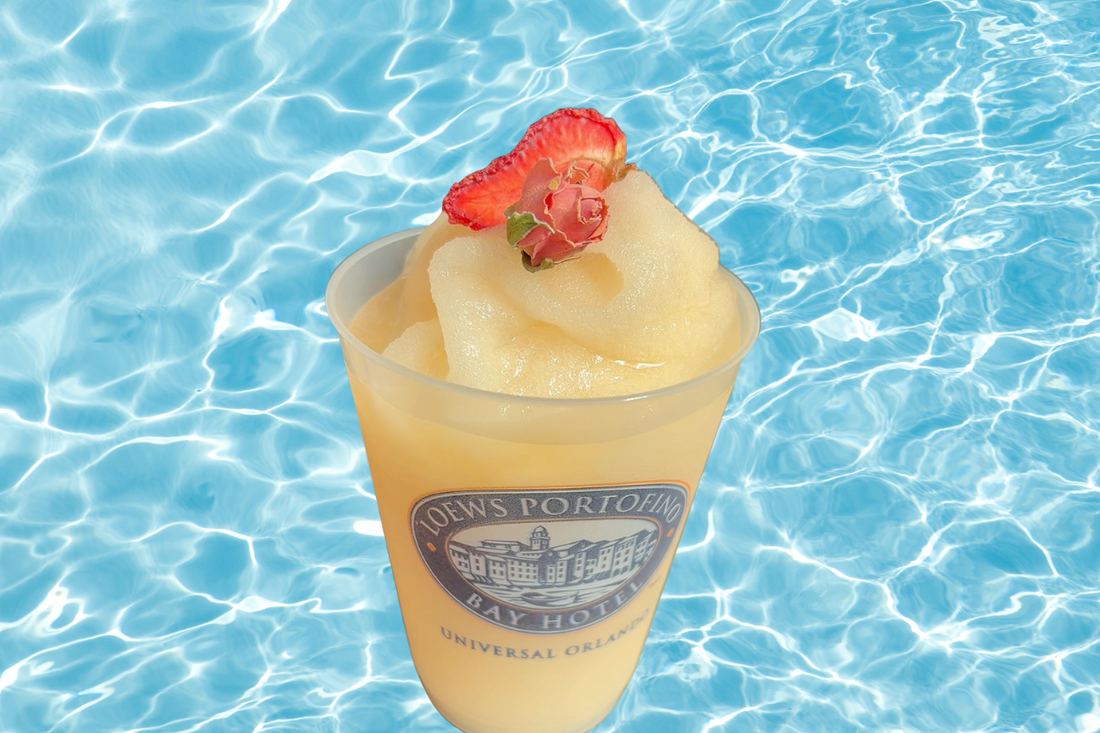Fria Frio Frosé cocktail at Loews Portofino Bay Hotel pool deck Orlando Florida