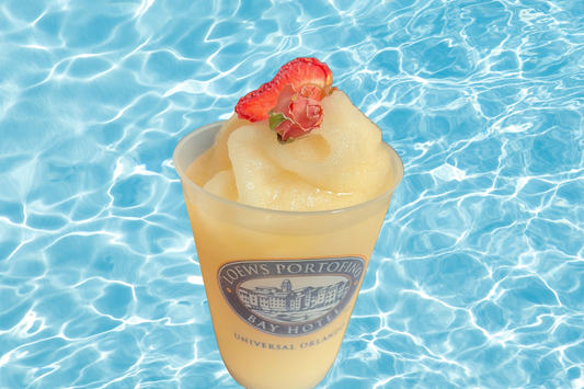 Fria Frio Frosé cocktail at Loews Portofino Bay Hotel pool deck Orlando Florida